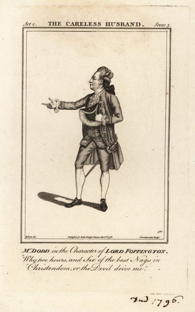 El Sr. James William Dodd en el personaje de Lord Foppington en Colley Cibbers The Careless Husband, Drury Lane Theatre de James (after) Roberts