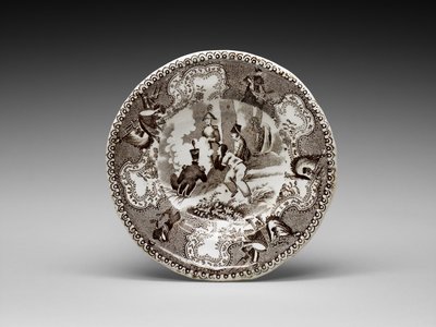 Plato de taza, c. 1837-1856 (loza vidriada con impresión de transferencia) de James (attr.to) Beech