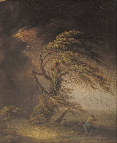 Un árbol alcanzado por un rayo (óleo sobre lienzo colocado sobre tabla) de James (circle of) Ward