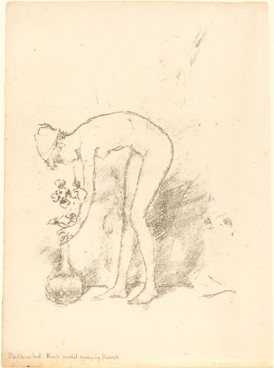 Una modelo desnuda arreglando flores, c. 1892 de James Abbott McNeill Whistler