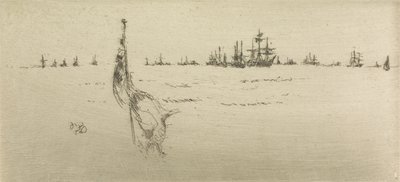 Bajando la bandera, de un conjunto de doce grabados titulado La revisión naval, 1887 de James Abbott McNeill Whistler