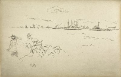 Monitores, de un conjunto de doce grabados titulado La Revisión Naval, 1887 de James Abbott McNeill Whistler