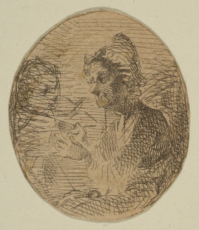 Anciana y niño en óvalo de Bocetos en la placa de la encuesta costera, 1854-55 de James Abbott McNeill Whistler