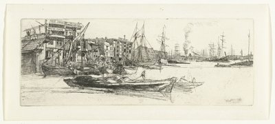 Pakhuizen aan de Themes Almacenes del Támesis Dieciséis grabados de escenas en el Támesis y otros temas (título de la serie) de James Abbott McNeill Whistler