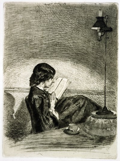 Leyendo a la luz de la lámpara, 1858 de James Abbott McNeill Whistler