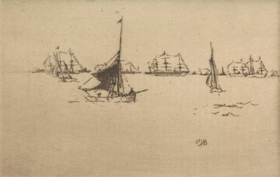 La flota: tarde, de un conjunto de doce grabados titulado La revisión naval, 1887 de James Abbott McNeill Whistler