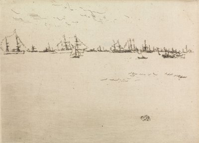 Buques de tropas, de un conjunto de doce grabados titulado La revisión naval, 1887 de James Abbott McNeill Whistler