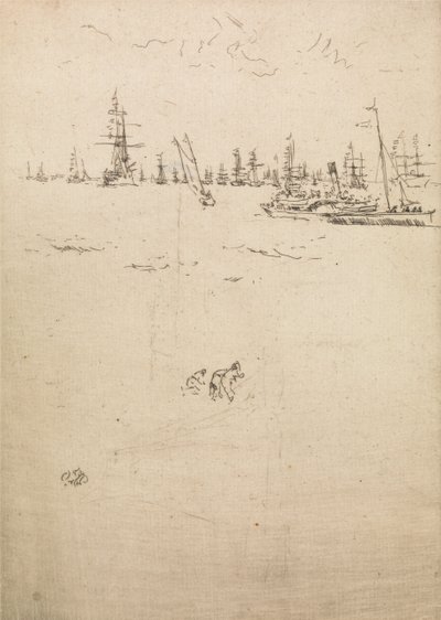 Barco de visitantes, de un conjunto de doce grabados titulado La revisión naval, 1887 de James Abbott McNeill Whistler