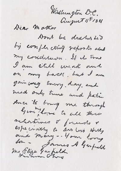 Carta de James Abram Garfield a su madre, de 