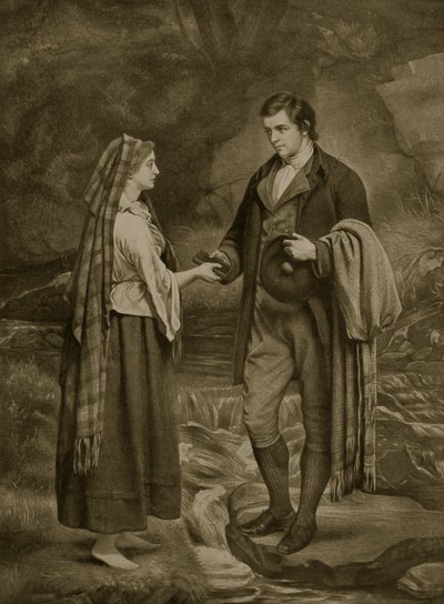 Compromiso de Robert Burns y Highland Mary, 1785, ilustración de 