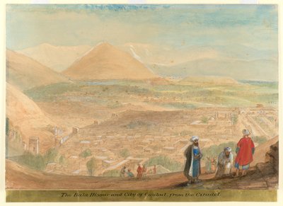 La Bala Hissar y la ciudad de Kabul (Afganistán) desde la Ciudadela de James Atkinson
