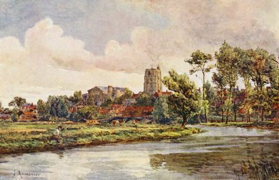 El Waveney en Beccles, con la iglesia de San Miguel (litografía en color) de James Aumonier