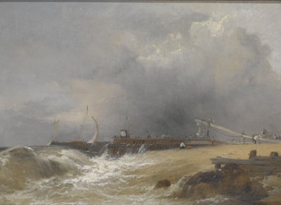 Muelle de Littlehampton en la costa de Sussex, c.1842 (óleo sobre lienzo) de James Baker Pyne