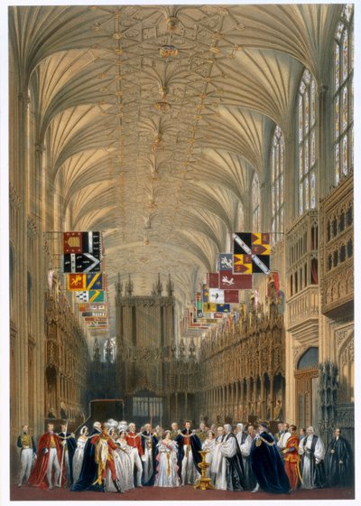 La Reina Victoria y el Príncipe Alberto en un servicio en la Capilla de San Jorge, Castillo de Windsor, 1838 de James Baker Pyne