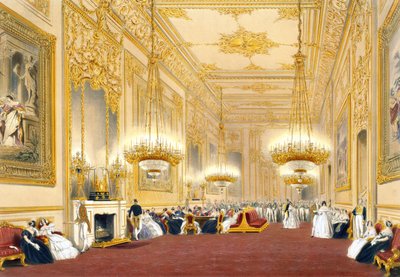 La Gran Sala de Recepción - Entretenimiento Estatal para Su Majestad el Rey Luis-Felipe, 1838 de James Baker after Pyne