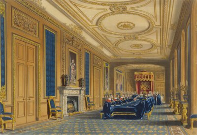 La Sala del Trono, Castillo de Windsor - La Instalación de la Orden de la Jarretera, 1838 de James Baker after Pyne