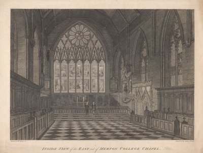Vista interior del extremo este de la capilla del Merton College de James Basire