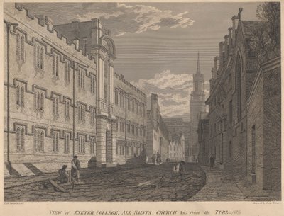 Vista de Exeter College, All Saints Church, desde el Turl de James Basire