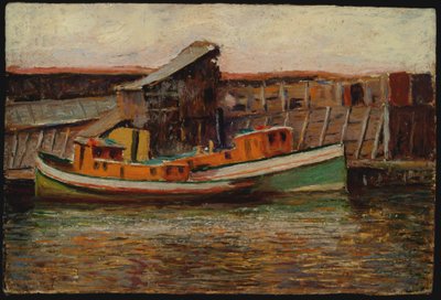 Escena náutica - Remolcadores (óleo sobre tabla) de James Bolivar Needham