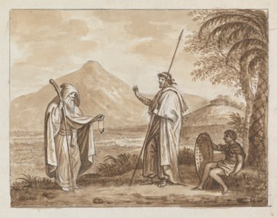 Anciano, guerrero y niño en un paisaje clásico de James Bruce