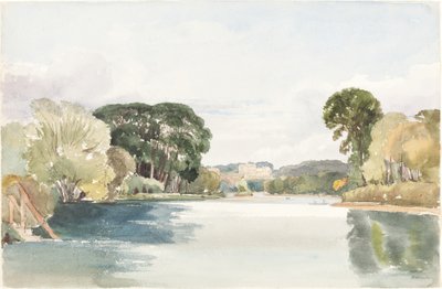Escena del río con castillo distante de James Bulwer