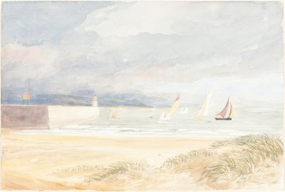 Escena de la costa con veleros en Portland, Dorset de James Bulwer