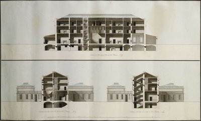 Diseños para una Casa Neoclásica para Lord Charleville: Tres Secciones de James Byres