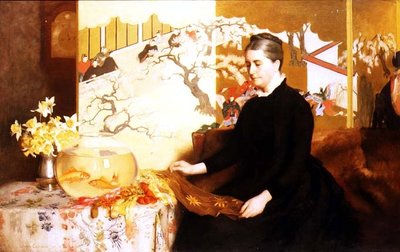 Dama con pantalla japonesa y pez dorado (Retrato de la madre del artista) de James Cadenhead