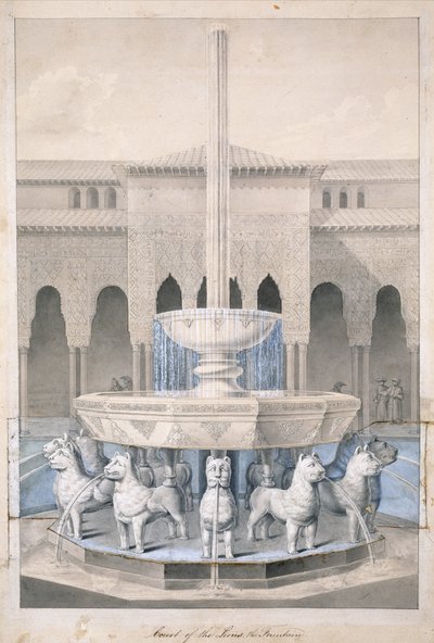 Fuente en el Patio de los Leones, Alhambra, de The Arabian Antiquities of Spain, publicado 1815 de James Cavanagh Murphy