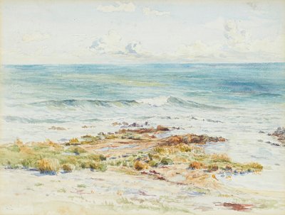 Paisaje costero (lápiz y acuarela) de James Caw