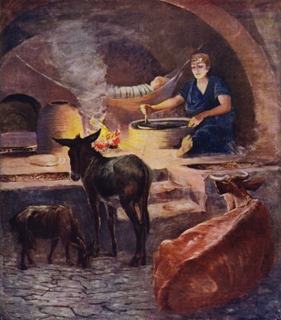 Interior de una casa fellahheen, temprano en la mañana en invierno de James Clark