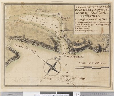 Plan del puerto de San Juan en Terranova de James Cook