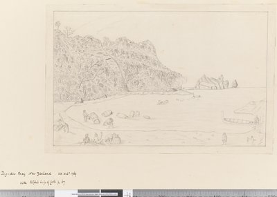 Vista del lugar de riego Tegadoo Bay, Nueva Zelanda, 23 de octubre de 1769 de James Cook