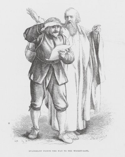 Evangelista señala el camino a la puerta peatonal (grabado) de James Dawson Watson