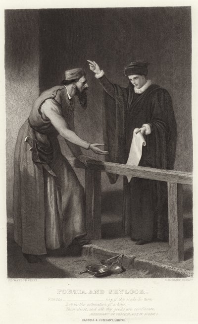 Portia y Shylock, El mercader de Venecia, Acto IV, Escena I de James Dawson Watson