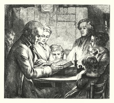 Escena en una cabaña escocesa de James Dawson Watson