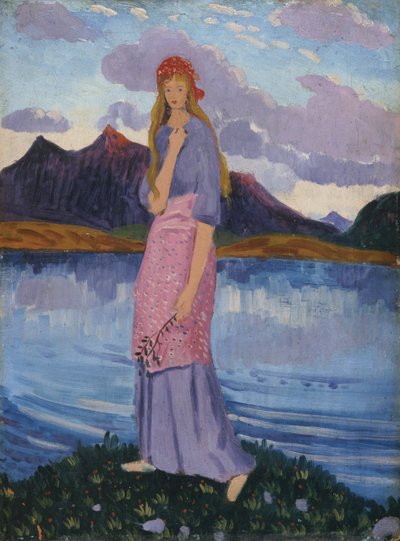 Niña junto a un lago (óleo sobre tabla) de James Dickson Innes