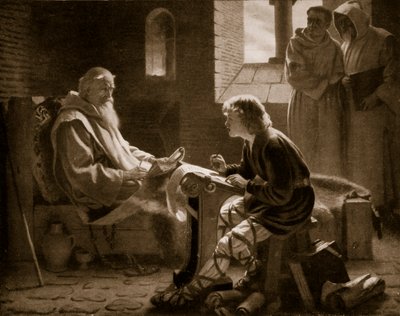 El Venerable Beda traduciendo el Evangelio, ilustración de 