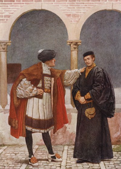 El mercader de Venecia de Shakespeare: Antonio y Bassanio (litografía en color) de James Dromgole Linton
