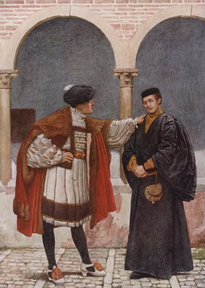 El mercader de Venecia de Shakespeare: Antonio y Bassanio (litografía en color) de James Dromgole Linton