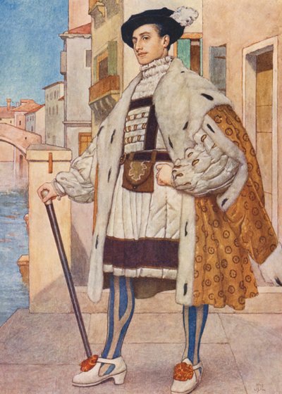 El mercader de Venecia de Shakespeare: Bassanio (litografía en color) de James Dromgole Linton