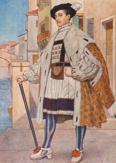 El mercader de Venecia de Shakespeare: Bassanio (litografía en color) de James Dromgole Linton