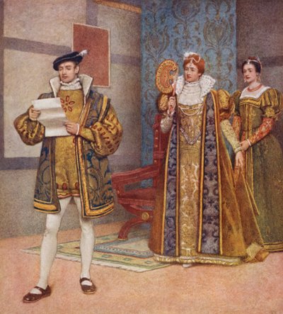 El mercader de Venecia de Shakespeare: Bassanio, Portia y Nerissa (litografía en color) de James Dromgole Linton