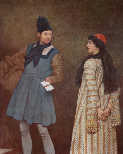 El mercader de Venecia de Shakespeare: Jessica y Launcelot (litografía en color) de James Dromgole Linton