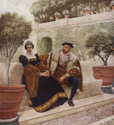 El mercader de Venecia de Shakespeare: Lorenzo y Jessica (litografía en color) de James Dromgole Linton