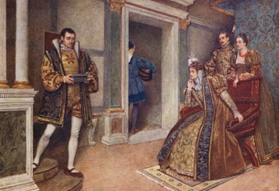 El mercader de Venecia de Shakespeare: Porcia, Bassanio, Nerissa y Gratiano (litografía en color) de James Dromgole Linton