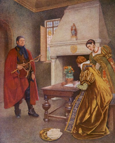 El mercader de Venecia de Shakespeare: Porcia, Nerissa y Baltasar (litografía en color) de James Dromgole Linton