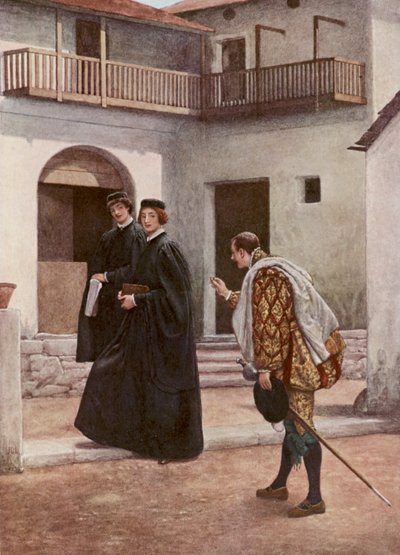 El mercader de Venecia de Shakespeare: Porcia, Nerissa y Gratiano (litografía en color) de James Dromgole Linton
