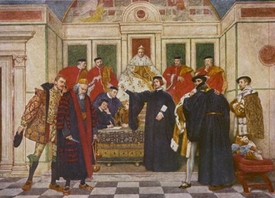 El mercader de Venecia de Shakespeare: Shylock, Portia, Bassanio, Antonio, Gratiano y Nerissa (litografía en color) de James Dromgole Linton