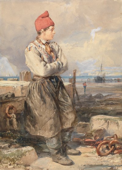 Escena de la costa francesa con pescador de James Duffield Harding